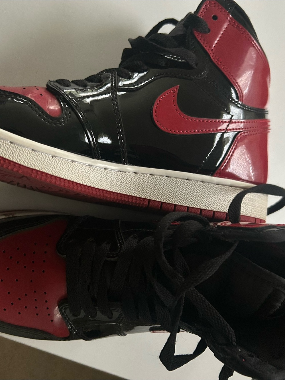 Nike Black and Red High-Top Patent Leather Sneakers